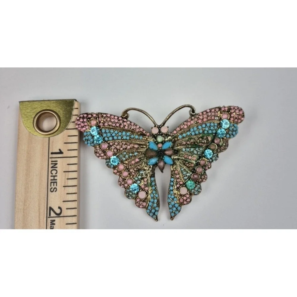 Vtg Butterfly Pin Lot of 4 w/ Liz Claiborne Gold Tone Brooches Rhinestone Insect
